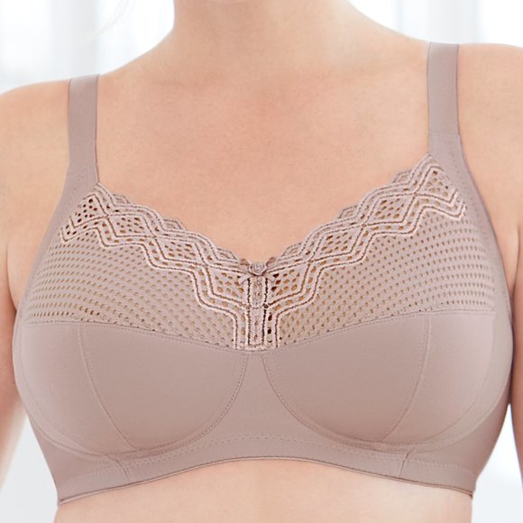 Glamorise 50i Plus-Size COMFORT LIFT Bra Wireless-Support SOFT-LACE Taupe NEW - Picture 4 of 14